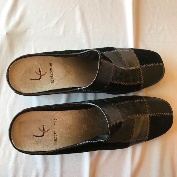 Liz Claiborne Evie 2 Women's Black Patchwork Wedge Mule Shoes-Size 8 1/2 M - Picture 2 of 7